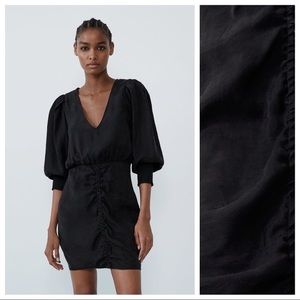 Zara V neck smocked cuffs mini dress - XS